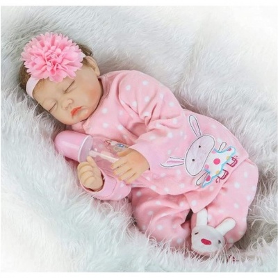 Boneca Bebé Reborn 55cm em Silicone Vinilico com acessórios, recém nascido, olhos fechados