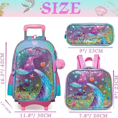 Conjunto rosa e azul com padrão de sereia cintilante e texto 'Mermaid the rock'