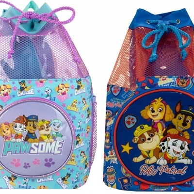 Saco de Praia/Natação 40cm Patrulha Pata, azul ou Rosa