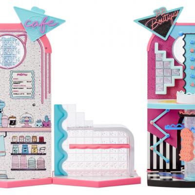 LOL Surprise Mall of Surprises mais de 50 surpresas, Boutiue LOL de 2 pisos e cafetaria, função giratória,