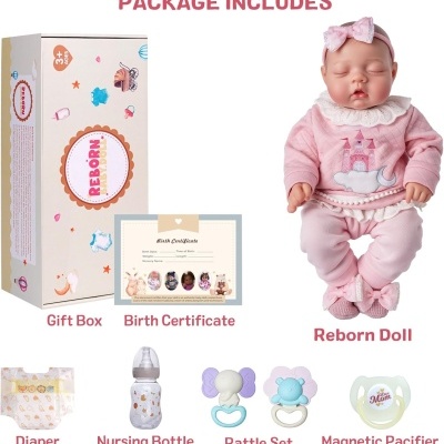 Boneca Bebé Reborn 44cm Silicone Vinílico com acessórios, recém nascido, olhos fechados