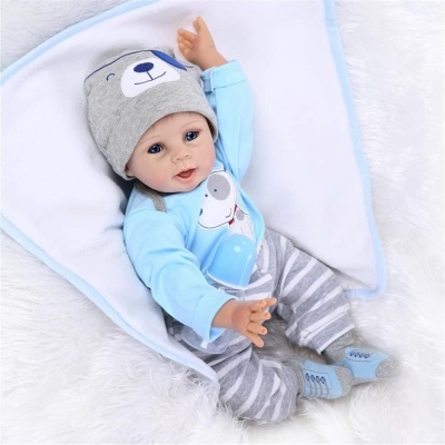 Boneca Bebé Reborn menino 55cm em Silicone Vinílico, com acessórios, feito a mão, recém nascido, olhos abertos