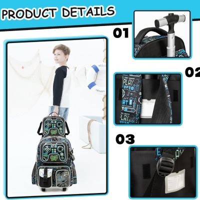 Mochila escolar preta com carrinho e alças acolchoadas