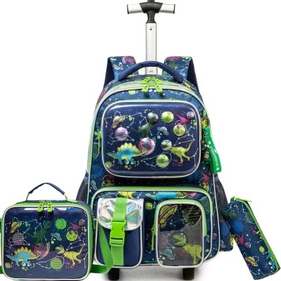 Kit Escolar Dinossauro Astronauta: Mochila com Trolley  + Lancheira + Porta Lápis: tamanho grande