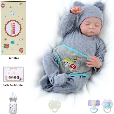 Boneca Bebé Reborn menino 50cm Corpo inteiro Vinil Silicone, banhável, olhos fechados, com acessórios