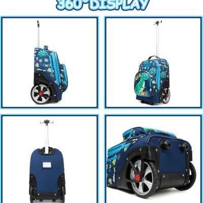 Conjunto Trolley Escolar Dinossauro 3 peças: Mochila + Lancheira + Porta Lápis: tamanho grande, rodas reforçadas