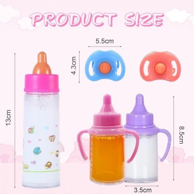 Conjunto de biberões e chupetas para bebé em várias cores com medidas