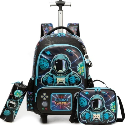 Conjunto Trolley Escolar Astronauta 3 peças: Mochila + Lancheira + Porta Lápis: tamanho grande
