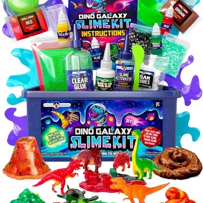 Dinossauro Slime Kit, Slime Galático brilha no escuro, kit com +23 peças DIY