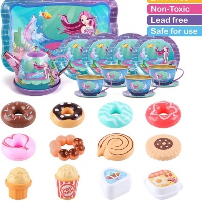 Jogo de chá 27 peças para brincar, em metal, livre de BPA, não toxico