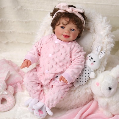 Bebé Reborn Sol lindos cabelos, 43cm em Vinil, detalhes realistas, com acessórios