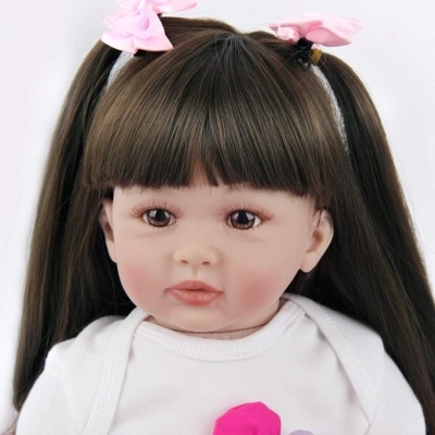 Boneca bebé Reborn verão 50/55cm Silicone Vinílico, cabelo comprido, roupas verão