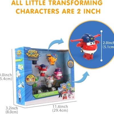 Super Wings - Pack 10 figuras: 06 figuras Transform-a-Bots, 4 figuras PVC, envio imediato