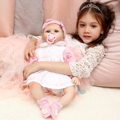 Bebé Reborn Boneca 55cm em Silicone Vinílico com acessórios, feito a mão, recém nascido, olhos abertos