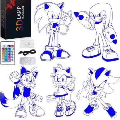 Candeeiro Sonic 3D, com 16 mudanças de cor, 5 figuras, bonecos Sonic 3D
