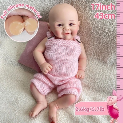 Boneca Bebé Reborn Menina 43cm Corpo banhável, boneca 100% Silicone de platina, corpo macio e flexível, 2,6kg,