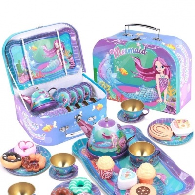 Jogo de chá 27 peças para brincar, em metal, livre de BPA, não toxico