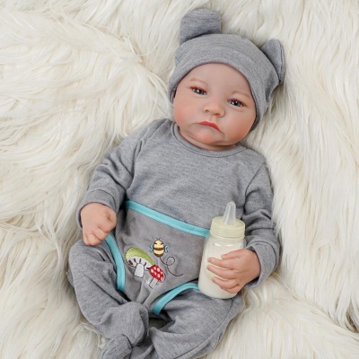 Boneca Bebé Reborn menino 46cm corpo inteiro em Silicone Vinílico, olhos abertos, com acessórios