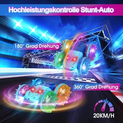 Carro Telecomandado Anfíbio, rotação 360º, 7 mudanças cor luzes LED, anda na agua, baterias recarregáveis,
