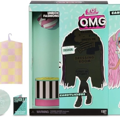 Embalagem de brinquedo L.O.L. Surprise OMG com boneca e textos diversos