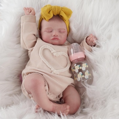 Boneca Bebé Reborn 44cm Corpo inteiro em Vinil/silicone com acessórios, recém nascido, olhos fechados