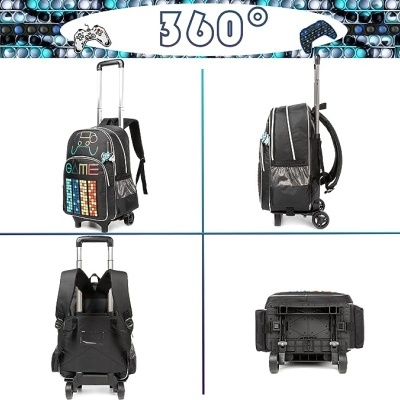 Conjunto Trolley Escolar Gamer 3 peças: Mochila + Lancheira + Porta Lápis: tamanho grande, rodas reforçadas
