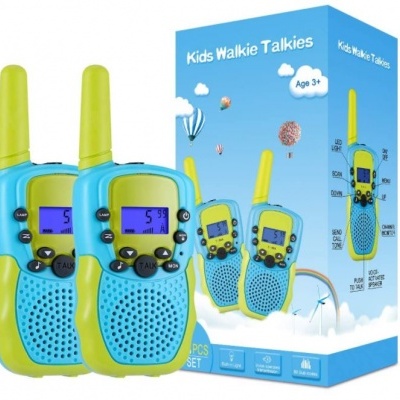Walkie Talkie infantil 8 canais, ecrã LCD, alcance de até 3 km, lanterna incorporada, 2 pçs
