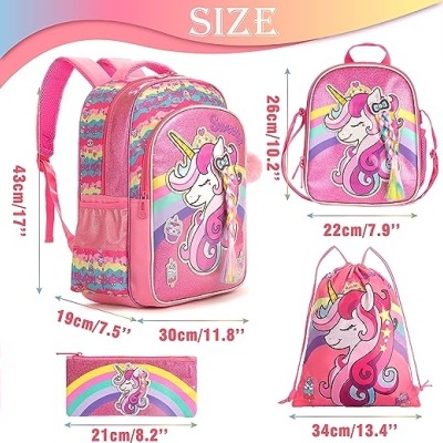 Kit Escolar Unicórnio Sweety: Mochila Grande  + Lancheira Térmica + porta lápis