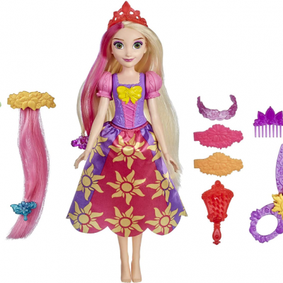 Nova Boneca Rapunzel  longos cabelos coloridos, com 10 acessórios, Oficial Hasbro