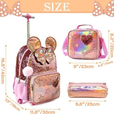 Kit Escolar Minnie: Mochila Grande Trolley + Lancheira + porta lápis