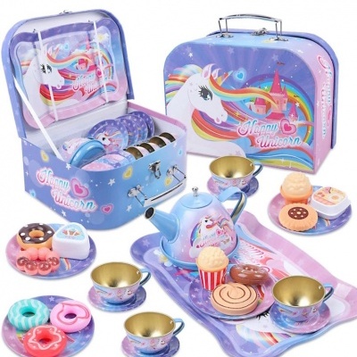 Jogo de chá 27 peças para brincar, em metal, livre de BPA, não toxico