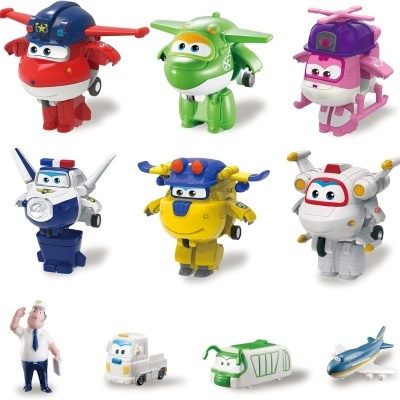 Super Wings - Pack 10 figuras: 06 figuras Transform-a-Bots, 4 figuras PVC, envio imediato