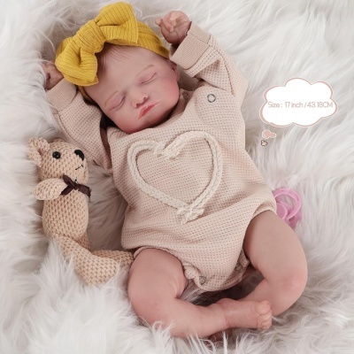 Boneca Bebé Reborn 44cm Corpo inteiro em Vinil/silicone com acessórios, recém nascido, olhos fechados