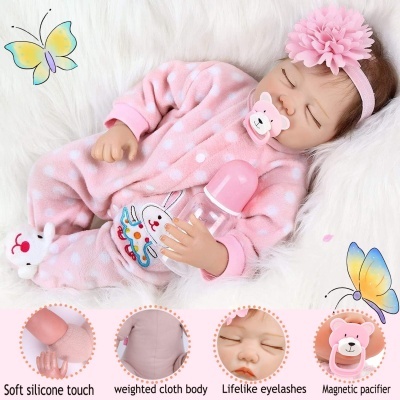Boneca Bebé Reborn 55cm em Silicone Vinilico com acessórios, recém nascido, olhos fechados Boneca Bebé Reborn 55cm em Silicone Vinilico com acessórios, recém nascido, olhos fechados