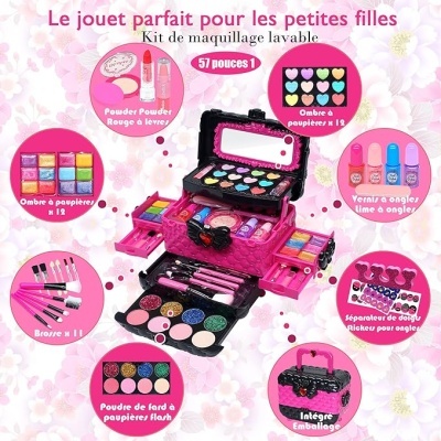 Maleta maquilhagem infantil com 57 peças, não tóxico, sem conservantes, lavável