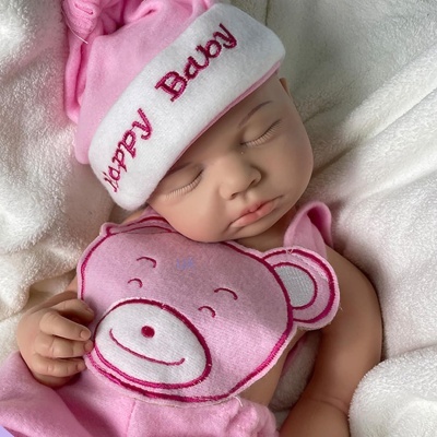 Boneca Bebé Reborn menina 50cm 100% em Silicone de Platina com acessórios, recém nascido, olhos fechados, receba em 3 dias uteis