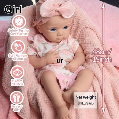 Boneca Bebé Reborn Menina 48cm Corpo banhável, boneca 100% Silicone de platina, corpo macio e flexível, 4kg, Boneca Bebé Reborn Menina 48cm Corpo banhável, boneca 100% Silicone de platina, corpo macio e flexível, 4kg,
