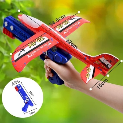 3 aviões de espuma e borracha, duráveis, função 2 em 1 + pistola de lançamento