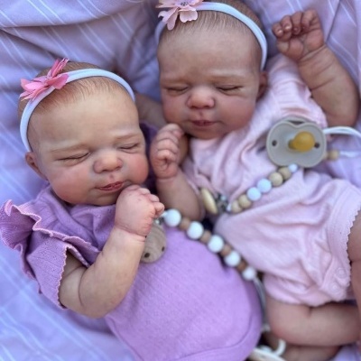Bonecas Bebé Reborn Gémeas 46cm Vinil/silicone Corpo Inteiro banhável com acessórios, recém nascidas, olhos fechados