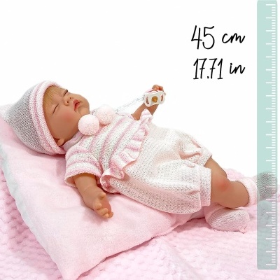 Boneca bebé Reborn 45cm Silicone Vinílico e com olhos fechados, artesanal, produto europeu