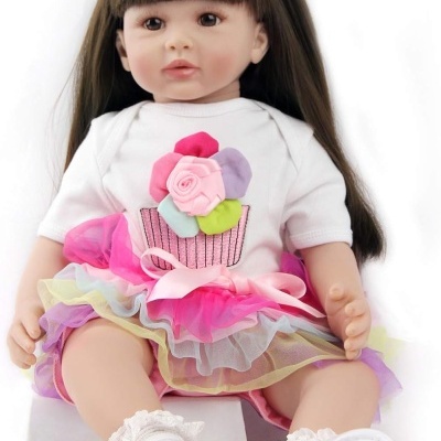 Boneca bebé Reborn verão 50/55cm Silicone Vinílico, cabelo comprido, roupas verão