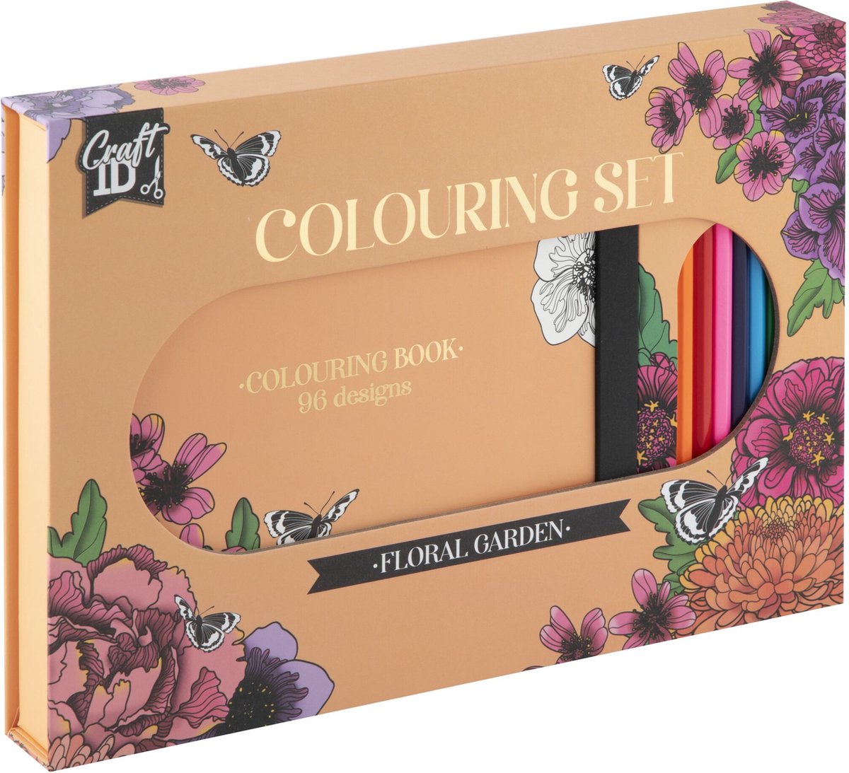 LIVRO DE COLORIR COM 10 LÁPIS DE COR E 96 DESENHOS FLORAIS, CRAFT ID