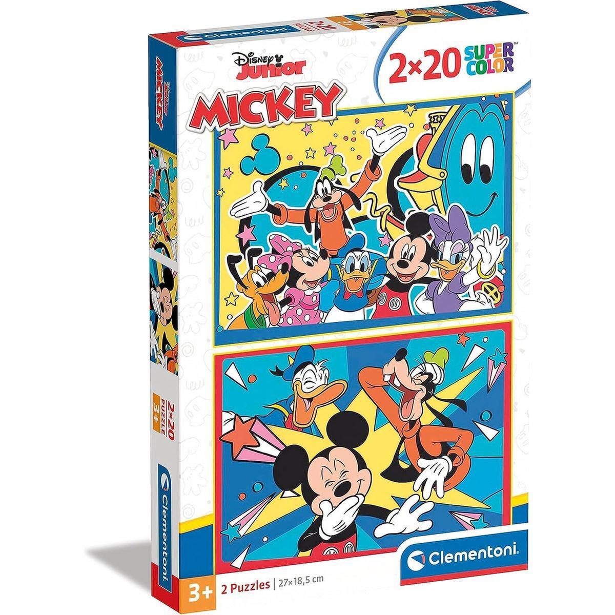 PUZZLE MICKEY E AMIGOS - 2X20 PEÇAS, CLEMENTONI Caixa de puzzles Clementoni Disney Junior Mickey com 2 puzzles de 20 peças e idade recomendada 3+