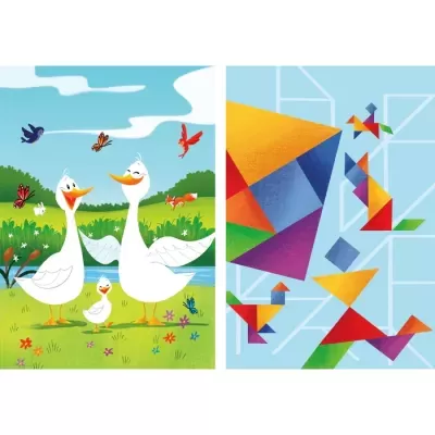 2 JOGOS EM 1 - JOGO DOS GANSOS E TANGRAM, CLEMENTONI