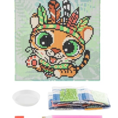 PINTURA DE DIAMANTES EM CANVAS 20X20CM - LEÃO, GRAFIX