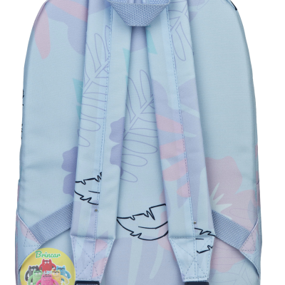 CONJUNTO ESCOLAR MOCHILA E ESTOJO TRIANGULAR STITCH E ANGEL AZUL E ROSA