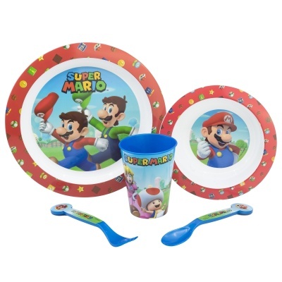 CONJUNTO MICROONDAS 5 PEÇAS REFEIÇÃO INFANTIL - SUPER MARIO