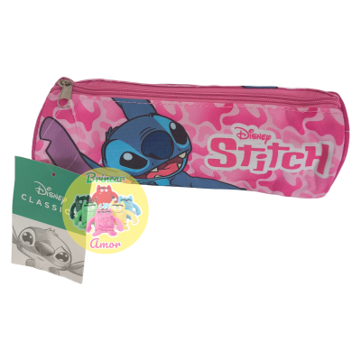 Estojo escolar rosa com estampa do Stitch da Disney e fecho de correr