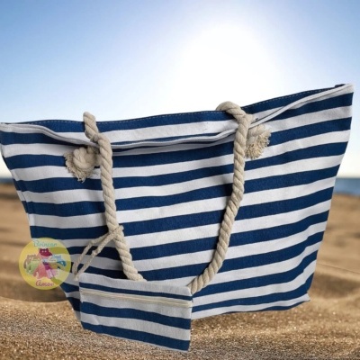 SACO DE PRAIA COM ALÇAS DE CORDA RISCAS CLÁSSICAS