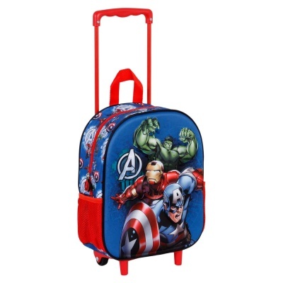 Mala de criança Avengers azul e vermelha com rodinhas e alça retrátil
